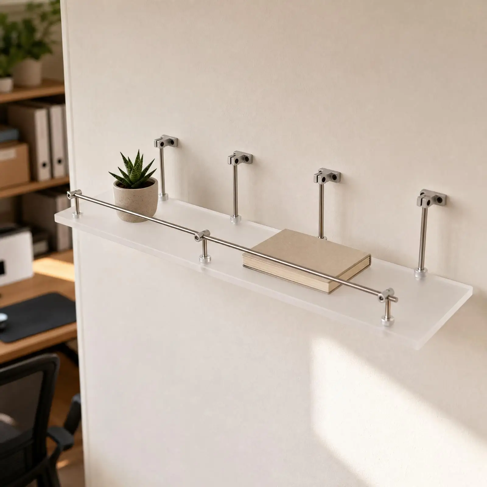 Frosted Acrylic Wall Shelf Space-Saving Wall-Mounted Display Shelf with Guard Rail Quick to Install Shelves for Restroom,