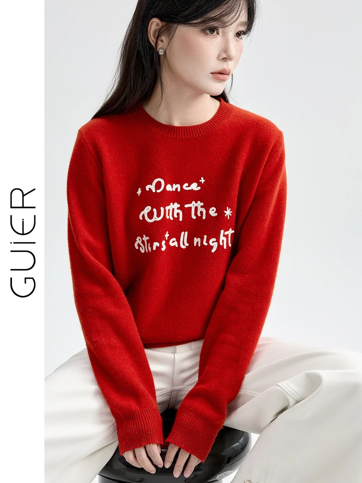 

Guier Knitted Sweater Women's Winter New round Ne Vintage Red Top Warmth Emitting Long Sve Loose Fit Faionable Commute...