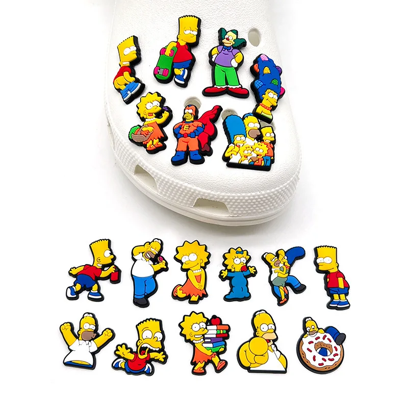 9-16pcs Hot toys Kawaii Simpson Shoe Charms For Slides Sandals, PVC Shoe Decorations Accessories For Christmas Gift Party Favor image 4