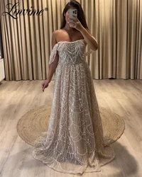 Heavy Beaded A Line Prom Dresses Long 2024 Arabic Dubai Champagne Evening Dress Formal Gown Birthday Party Dress Robe De Soiree
