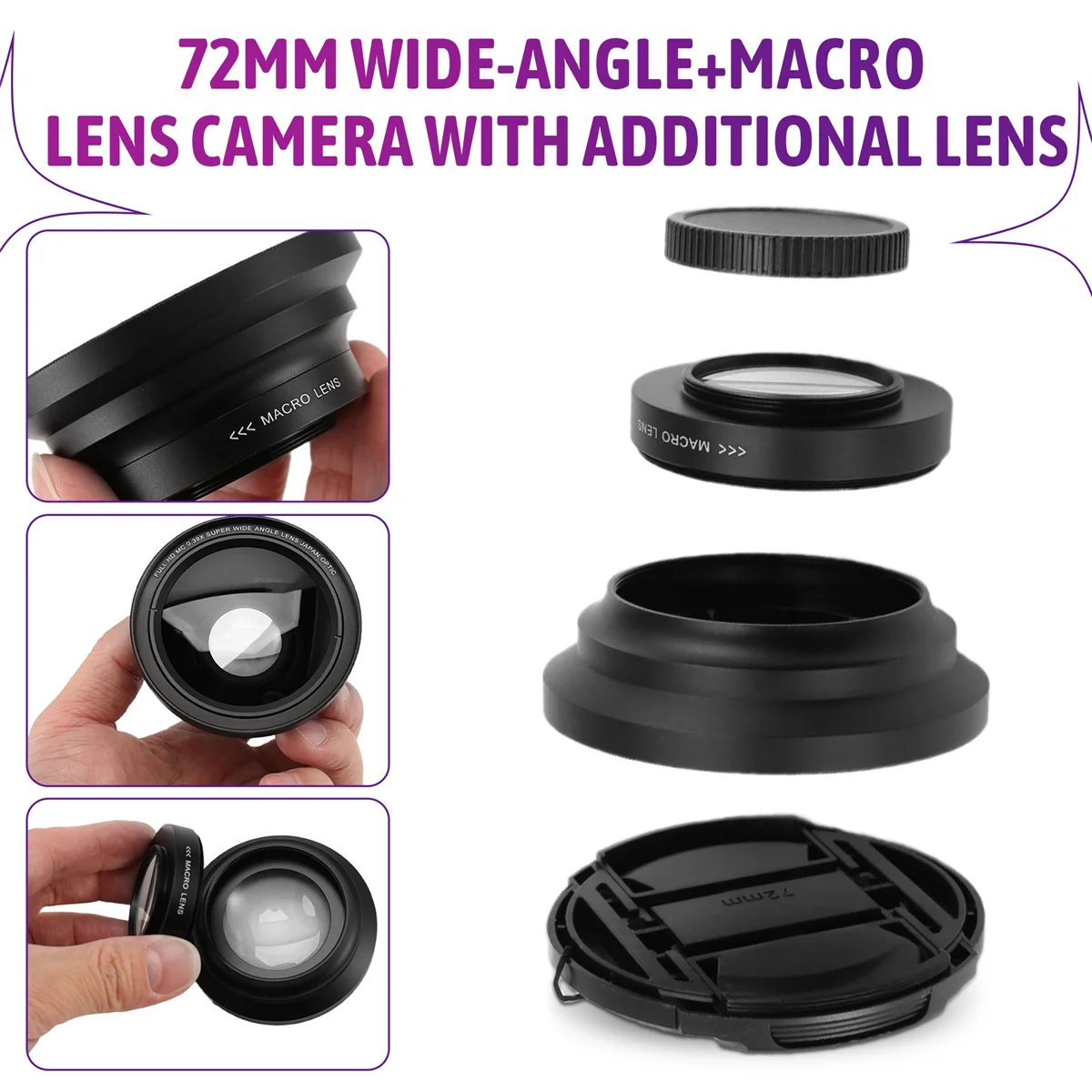 

B47C Professional 37mm Macro+72mm Wide Angle Lens 0.39X Full HD for 4K Camcorder