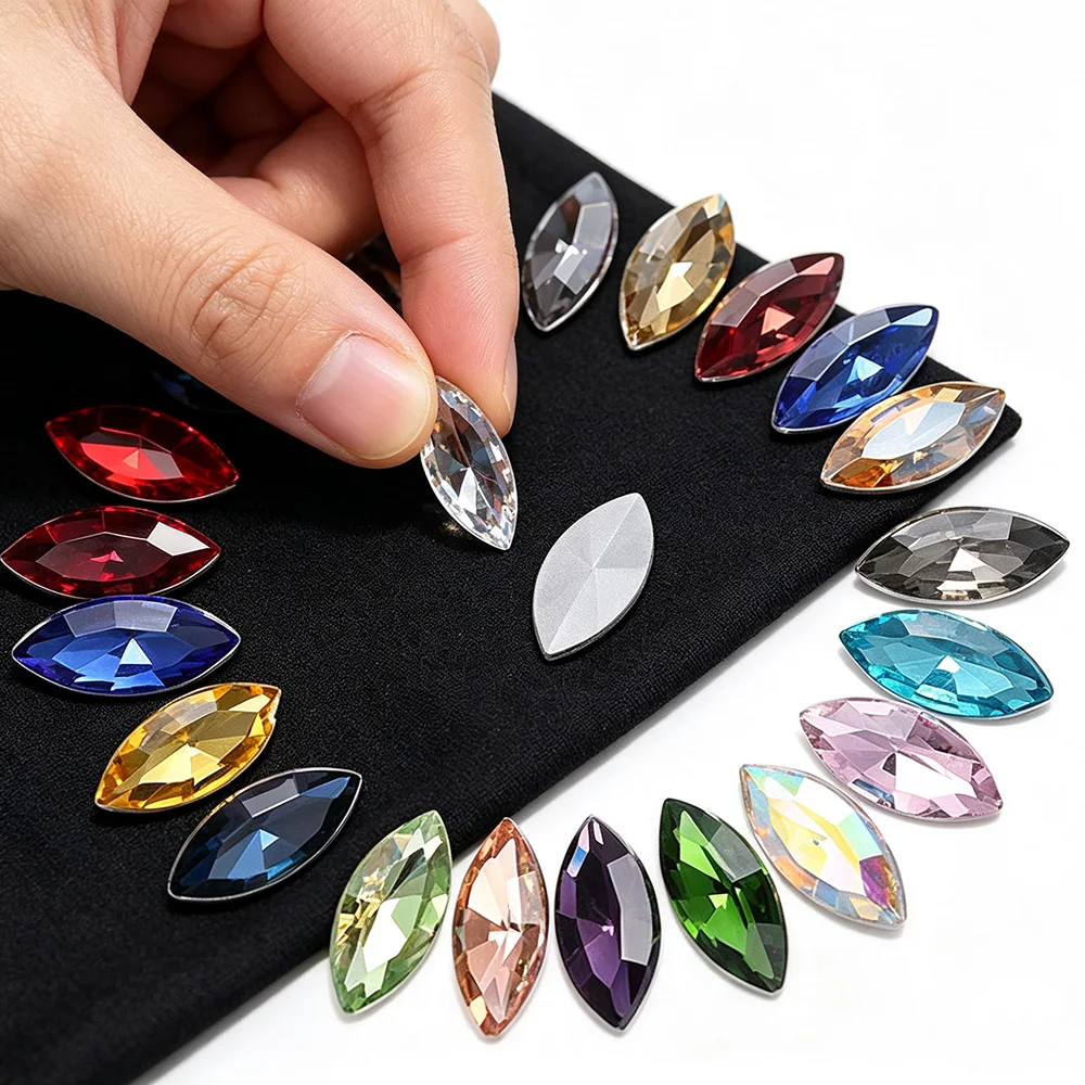 20pcs-60pcs Multi-color Marquise Shape Pointback Rhinestones Trim Shiny Crystals Strass Stones Glass Beads Glue On Rhinestones
