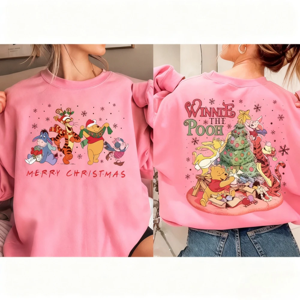 سترة ديزني ويني ذا بوه لعيد الميلاد السعيد للفتيات برقبة دائرية (بما في ذلك شخصيات تيجو بيجي والبكاء الشبح)