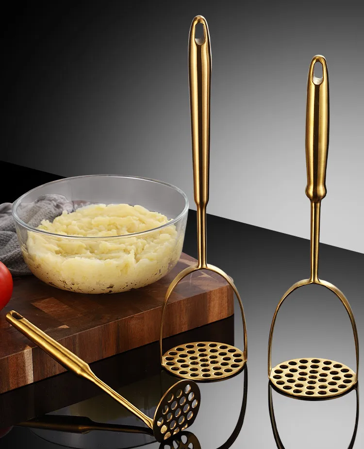 Gold Stainless Steel Potato Masher Pressed Ricer Smooth Mashed Manual Crusher Fruit Vegetable Tools Home Kitchen Gadgets