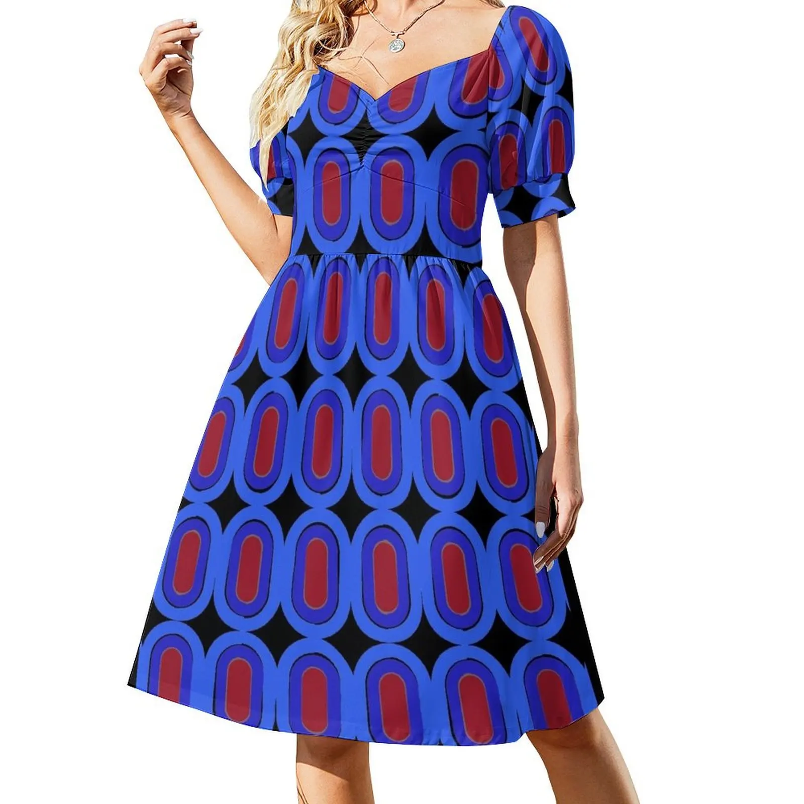 

60s Mod Pattern Short Sleeved Dress womans clothing Dress vintage dresses ladies 2025 summer Dress