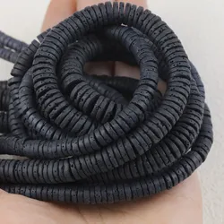 Natural Black Lava Stone Volcanic Rock Beads 4/6/8mm Flat Round Spacer Loose Beads For Jewelry DIY Bracelet Necklace Accessories