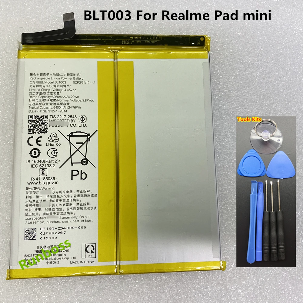 

Original High Quality 6400mAh Battery BLT003 For Realme Pad Mini Replacement Batteria