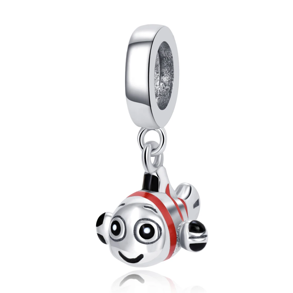 PANQIDY Genuine 925 Sterling Silver Red Enamel Clownfish Metal Charm Pendant For Original Bracelet Bangle DIY Women Jewelry Gift