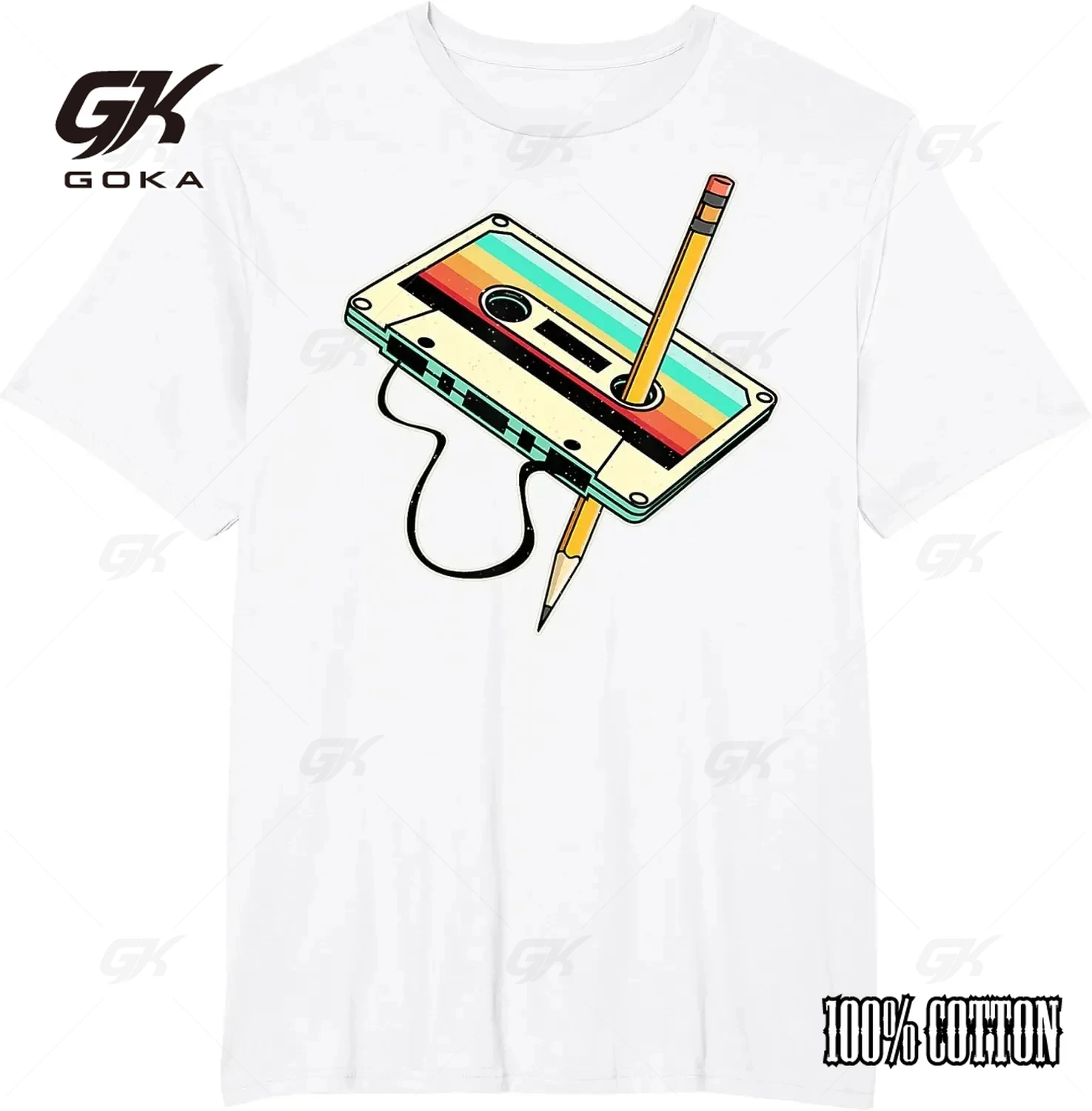 Cartridge Pencil Print T-shirt 80s Vintage Throwback Music Cotton T shirts Men Clothing Comfortable Oversized T-shirt Camisetas