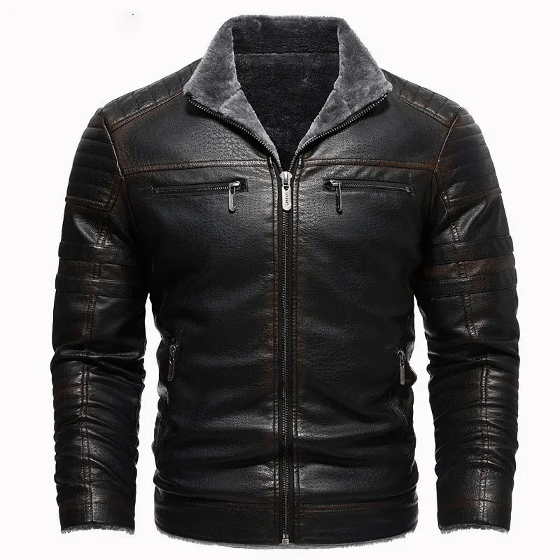 Men's Winter Thickened Faux Fleece Warm Plus-size Vintage Faux Leather Jacket