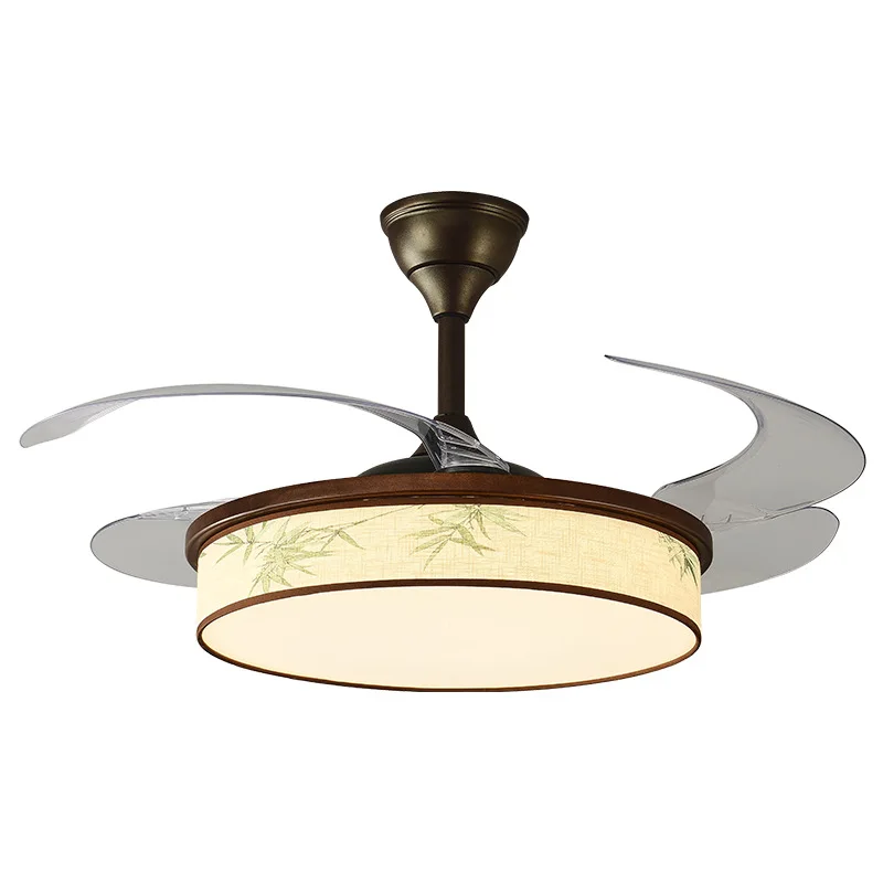 New New Chinese Zen-style bamboo leaf fan lamp, invisible fan leaf lamp, dining room lamp, bedroom study room silent ceiling fan