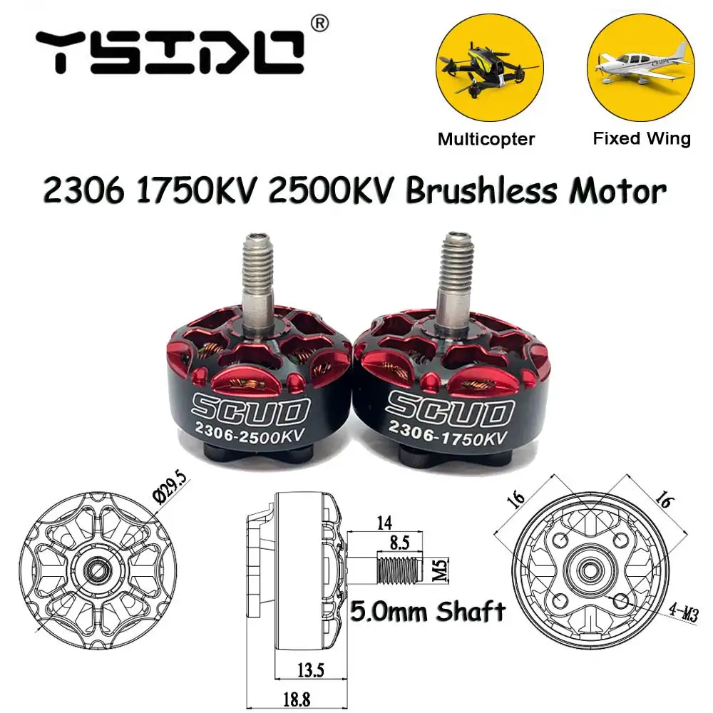 SCUD 2306 motore Brushless 1750KV 2500KV 3-6S Lipo 5.0mm albero per RC Mark 4 FPV Racing Freestyle 5in 6in droni RC parti del modello