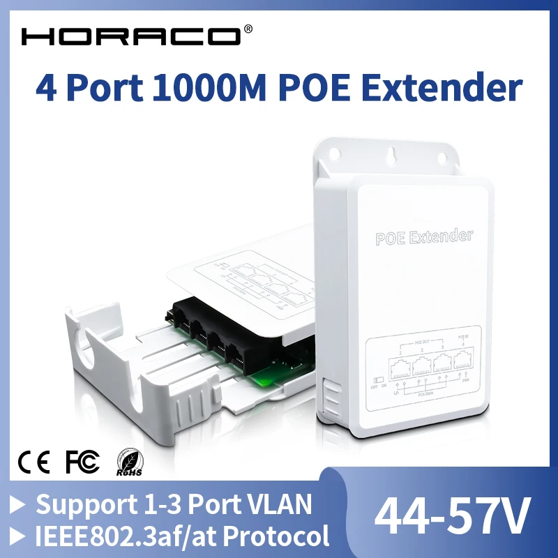 HORACO Ripetitore POE Gigabit a 4 porte 1000M Rete esterna antipioggia POE Extender VLAN 44-57V 30W per telecamera POE AP wireless