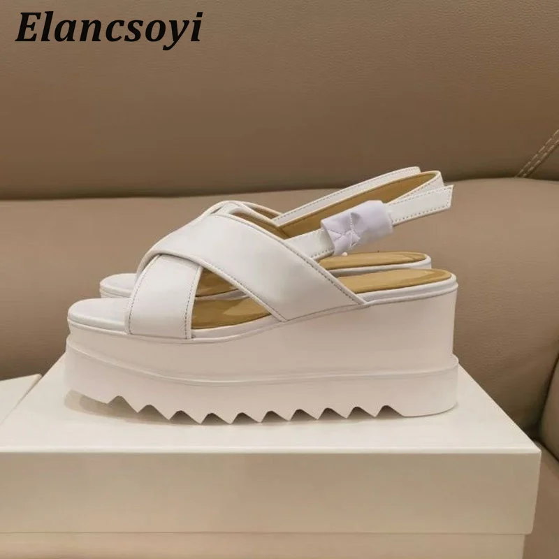 Platform Sandals 2026 Women's Genuine Leather Cross Strap Open Toe Wedges Heels Sandalias Summer Outdoor Casual Rome Shoes