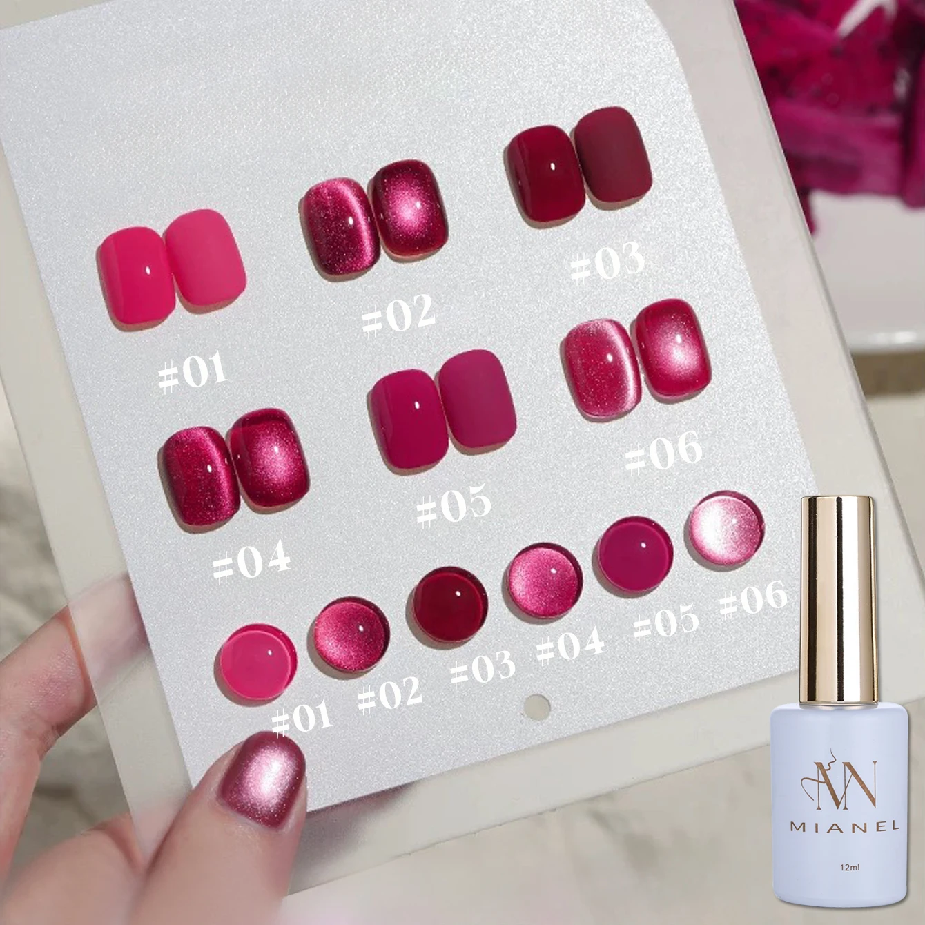 MIANEL 12ML Christmas Red Nails Dragon Fruit Cat Eye Gel Nail Polish 2025 New Whitening Red Glass Beads Crystal Nail Polish