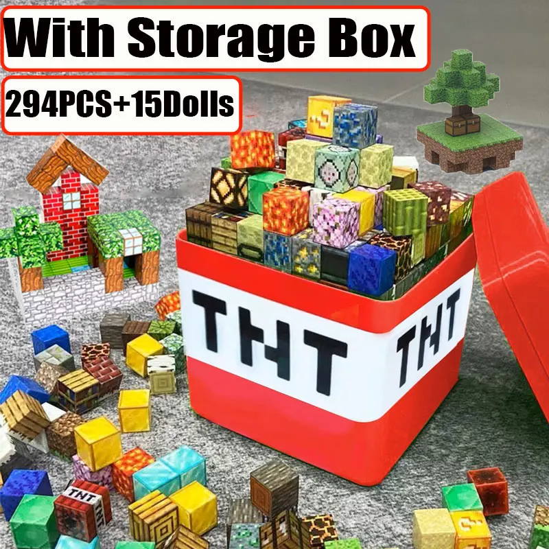 

Большой ящик для хранения TNT, магнитные строительные блоки, шахтный магнит, набор мира, игрушки-головоломки для детей, сенсорные кубики Монтессори, подарки на день рождения