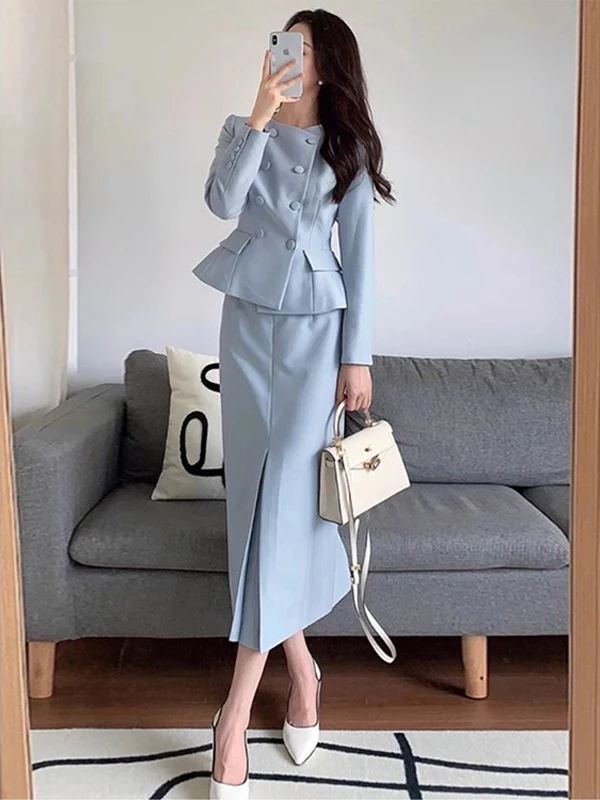 

Small Fragrance Style Suit Set Women's Spring Autumn Fashion Personality Hostess Interview Formal Skirt Two Piece Set Autumn
