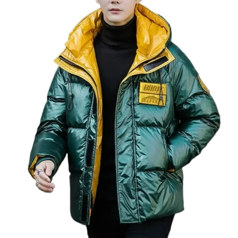 Men New Warm Down Jacket Thicken Male Short Winter Hooded Glossy Wash-Free White Duck Down Coat Casual Plus Size Fashion Outwear