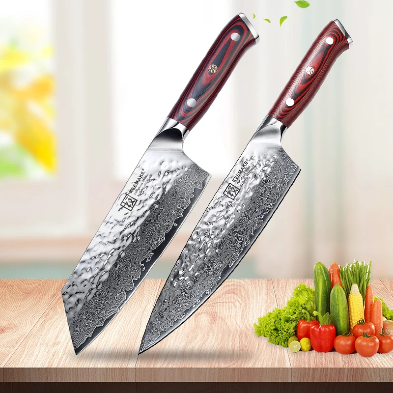 

KEEMAKE Damascus Knife Set 2PCS Japanese Chef's Knives Ultra Sharp AUS-10 Damascus Steel Meat Cutting Knife Tools G10 Handle