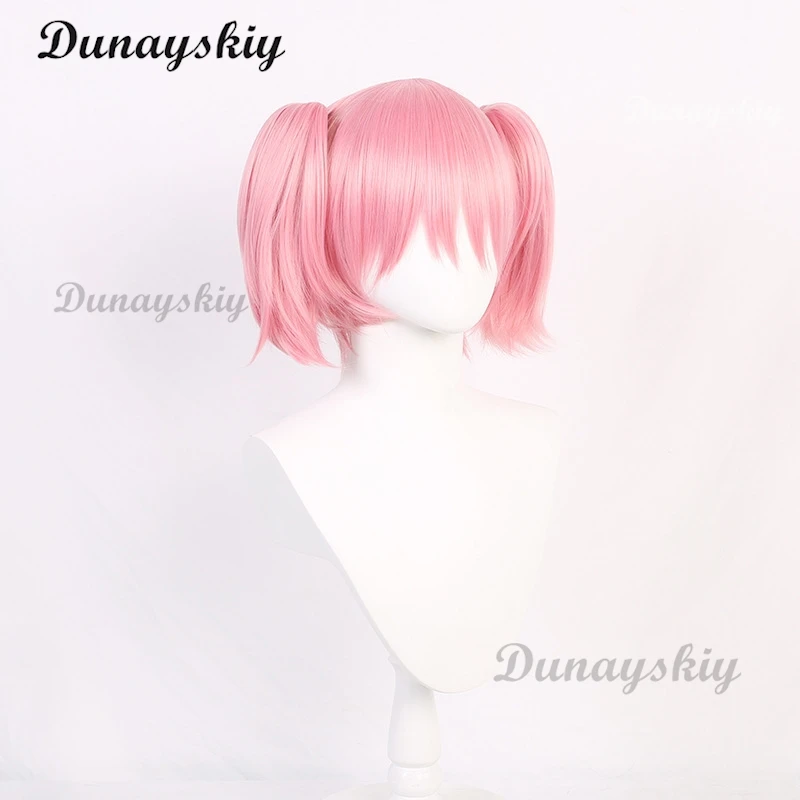 Puella Magi Madoka Magica Madoka Kaname Cosplay Wigs Pink Short 2 Clip Ponytails Heat Resistant Synthetic Hair Wig + Wig Cap
