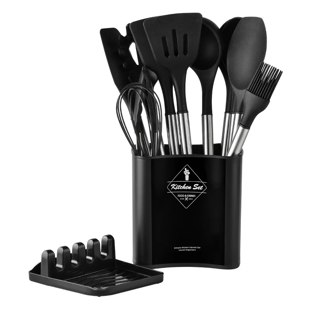 13Pcs Cooking Utensils Set Silicone Kitchenware Non-stick Cookware Spatula Beaters Shovel Stainless Steel Handle Kitchen Tool