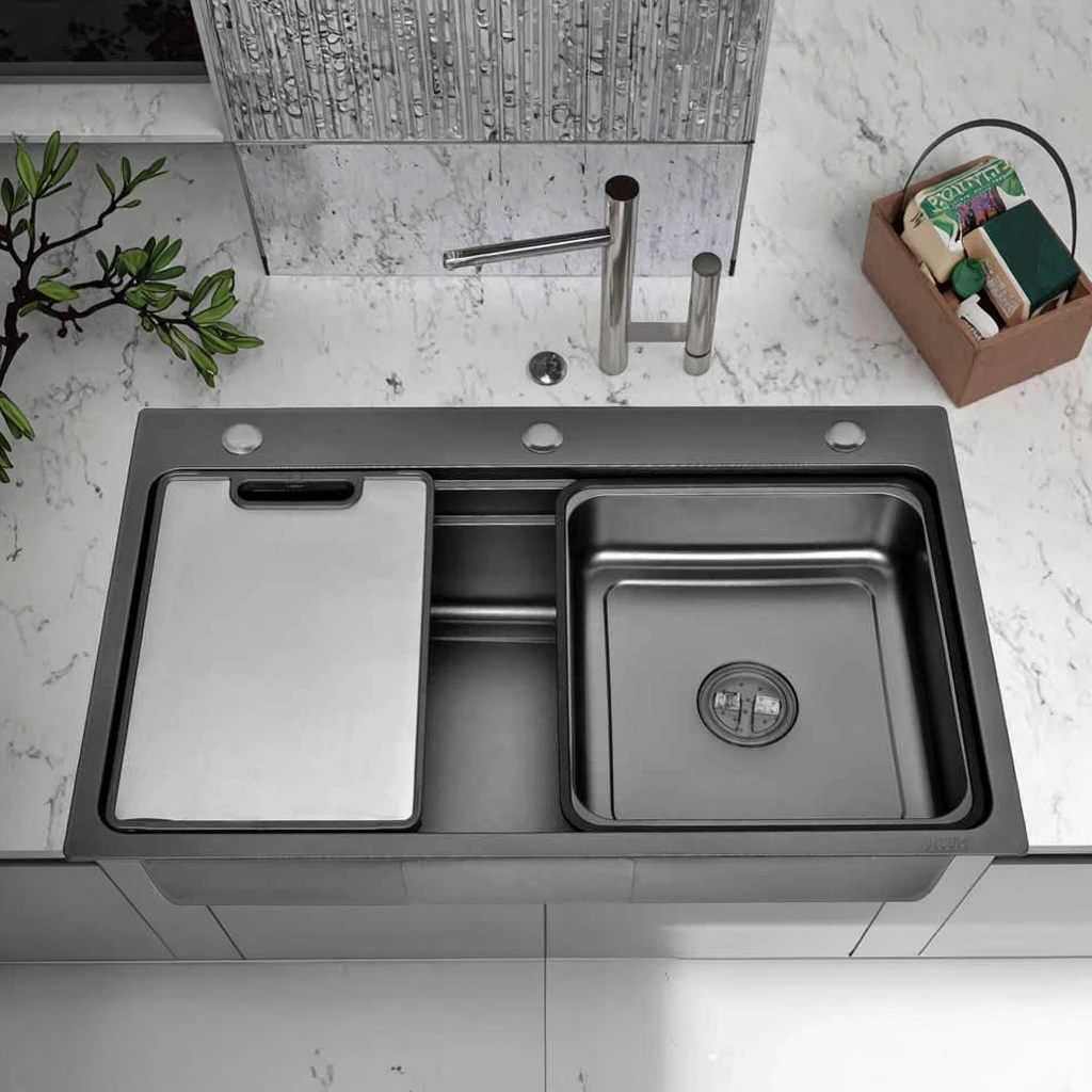Modern Rectangle Handmade Single Slot Countertop Kitchen Sink Black Surface