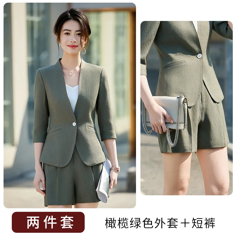 2025New spring and summer mid-sleeve professional suit with shorts, elegant and stylish women's pantsuit workwear