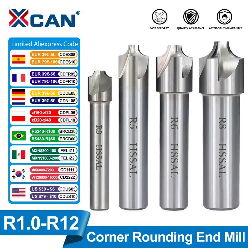 Fresa de Topo de Arredondamento de Canto Xcan R1.0-r12 Hss Fresa de Raio Cnc Router Bit