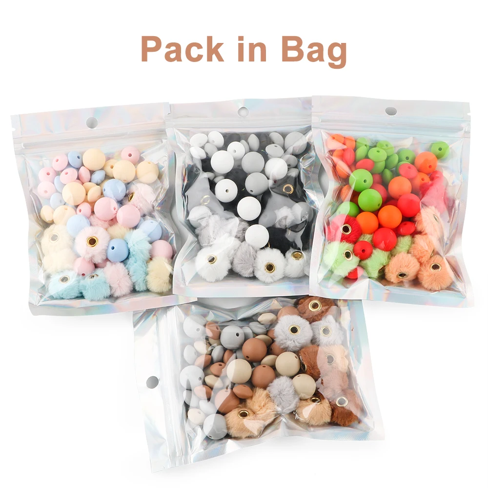 Sunrony 50pcs/Bag Plush Fur Covered Ball Leopard print Beads Round Lentil Beads Sets For Jewelry Making DIY Earrings Bracelet