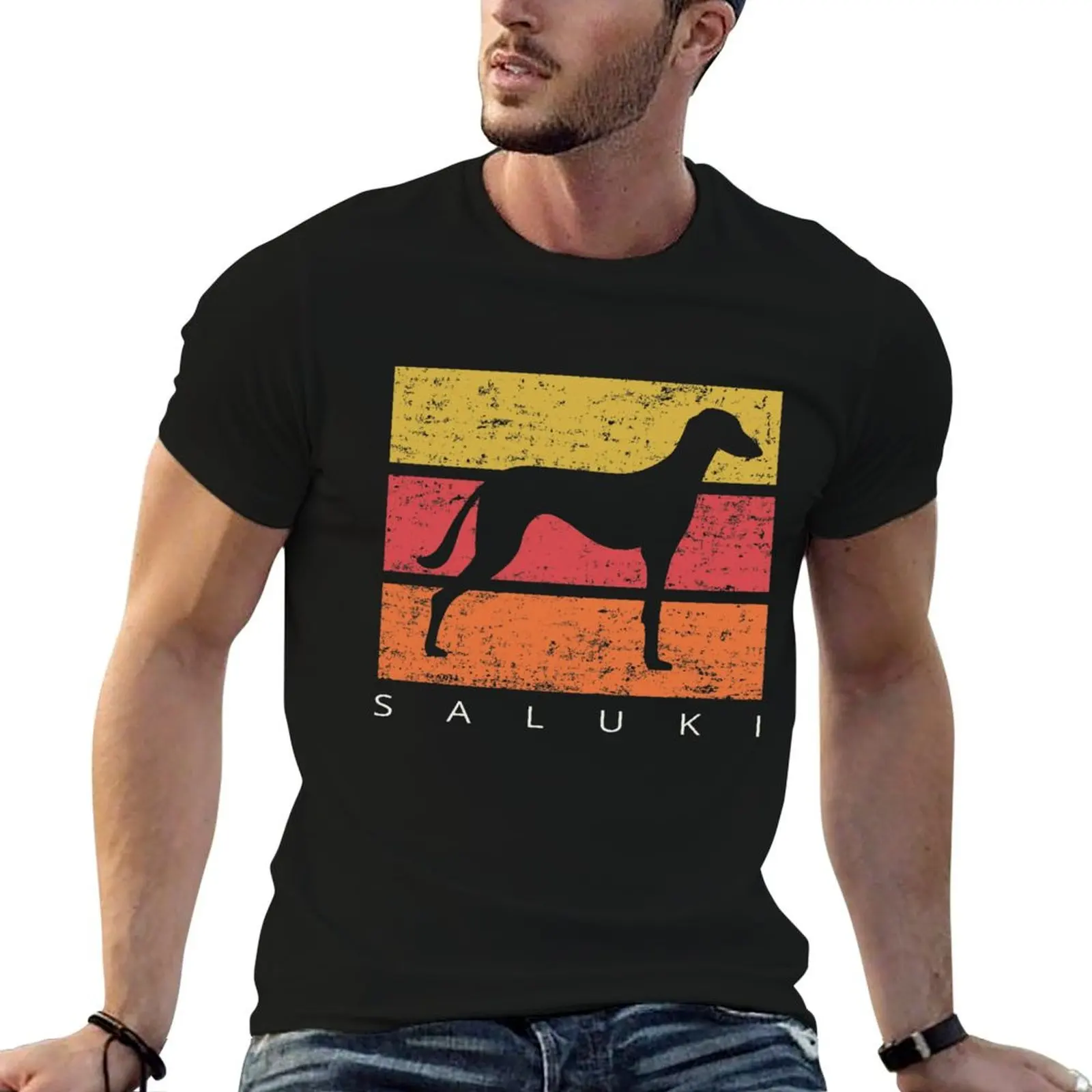 Camiseta Saluki con diseño Retro Vintage, camisetas divertidas con humor negro, camisetas divertidas de algodón, camiseta de diseñador para hombre