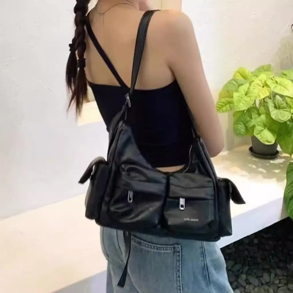 

Double Pockets Designer Handbags PU Leather Fashion Y2K Shoulder Bags Underarm Purses Chic Crossbody Bags for Women
