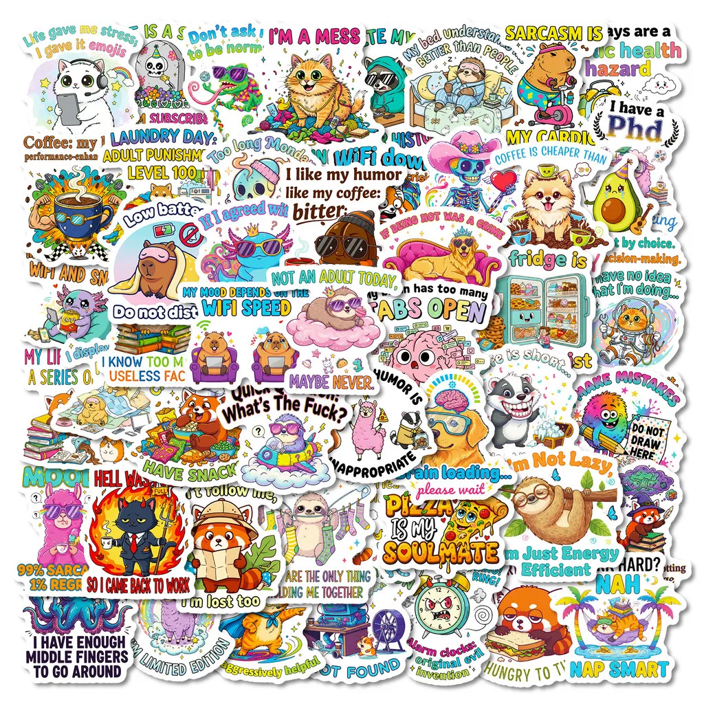 Humorous Quote Cartoon Animal Graffiti Sticker Pack 50 Sheets, Aesthetic Stickers for Scrapbook,Skateboard Anime Worlds Store