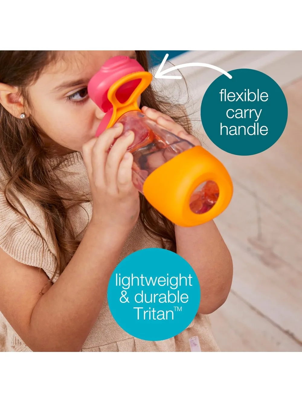 زجاجة مياه للأطفال سعة 15 أونصة - مقاومة للتسرب، ومضادة للانسكاب، وتصميم مثلث سهل الإمساك، وخالية من مادة BPA