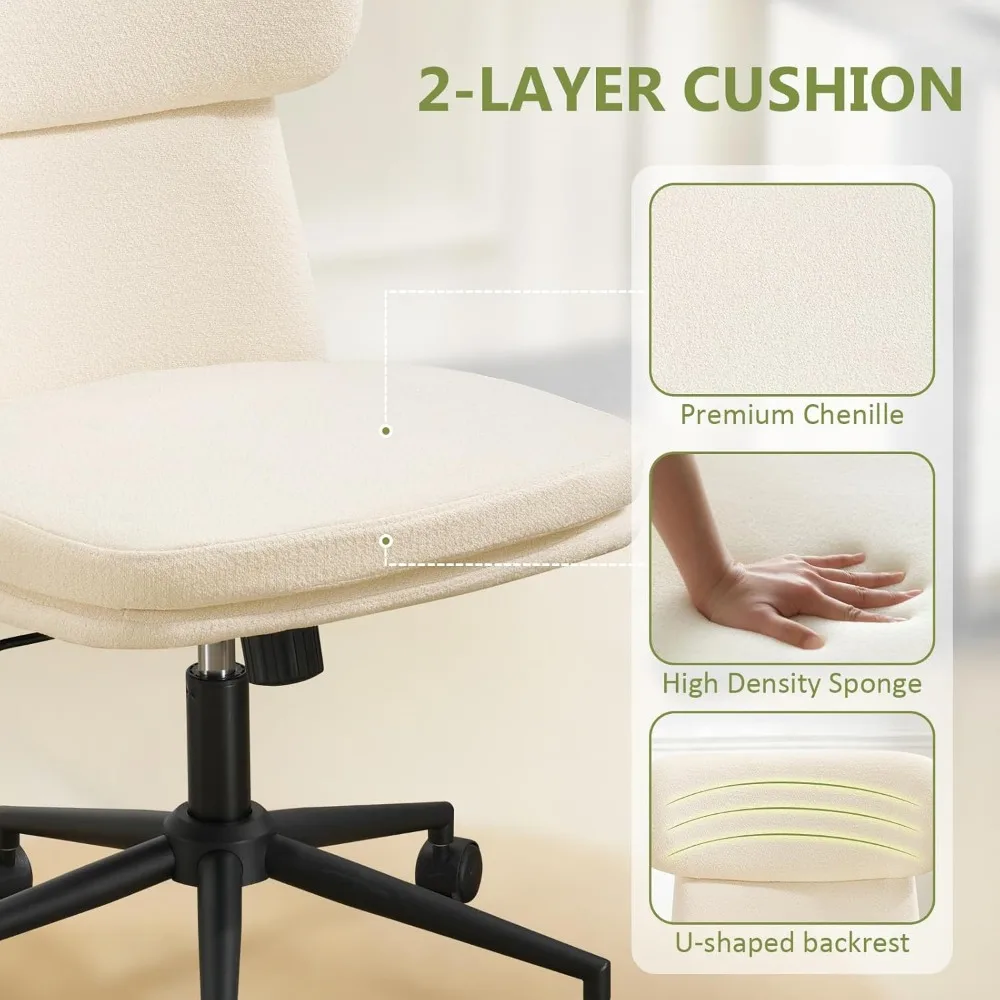 كرسي مكتب منجد دوار قابل للتعديل مع عجلات، كرسي مريح من الشنيل لمحطة عمل الكمبيوتر