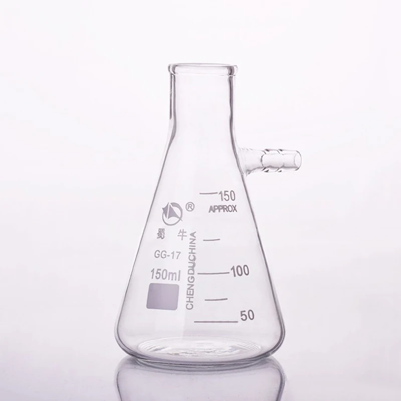 SHUNIU Kolba filtrująca wąska szyja z podziałkami, pojemność 50 ml-10000 ml, kolba trójkątna z rurkami, butelka filtrująca Erlenmeyera