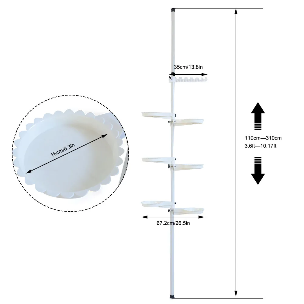 Tensão Pole Plant Stand, Display Rack, interior Flower Decor Storage, 7 Camadas
