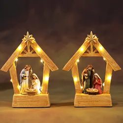 Christmas Nativity Scene Nativity Tabletop Ornament Stable Nativity Set with Lights Holy Family Statue Manger Scene Home Decor
