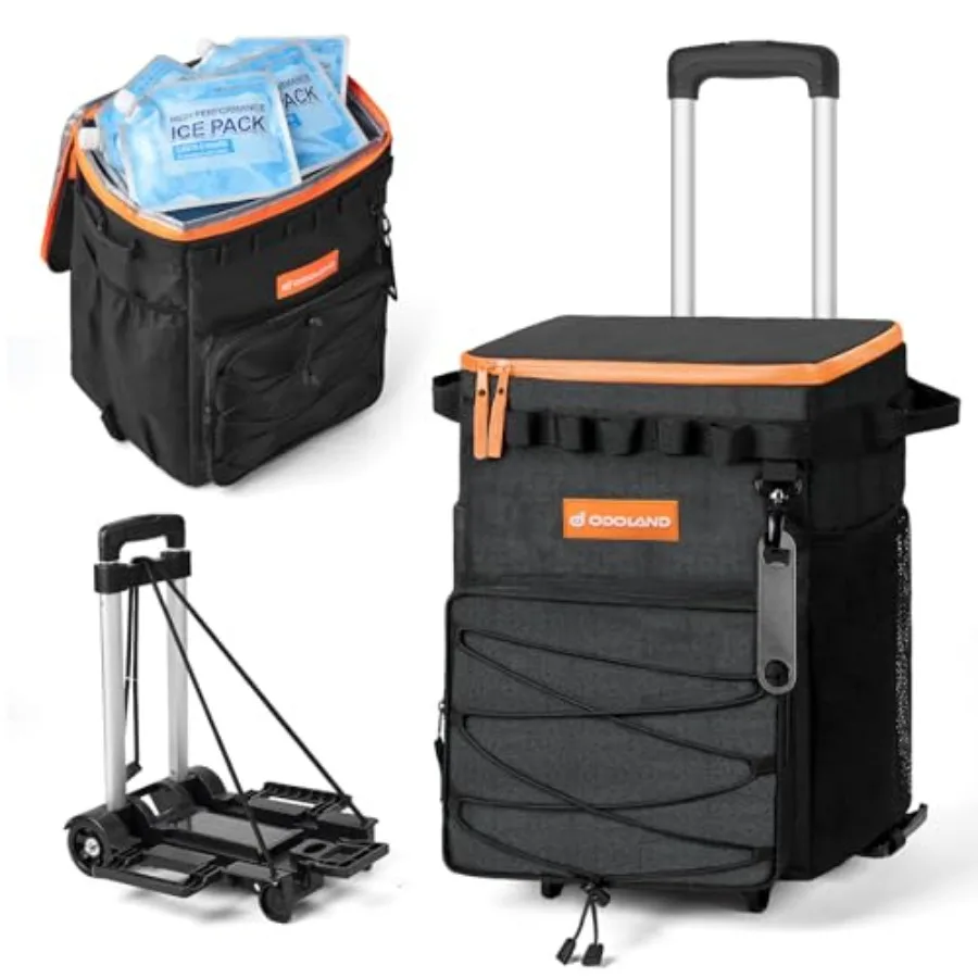

72 Can Rolling Cooler Bag with Wheels and Handle Collapsible Insulated Ice Chest for Beach Camping and Tailgating - Portable Tr