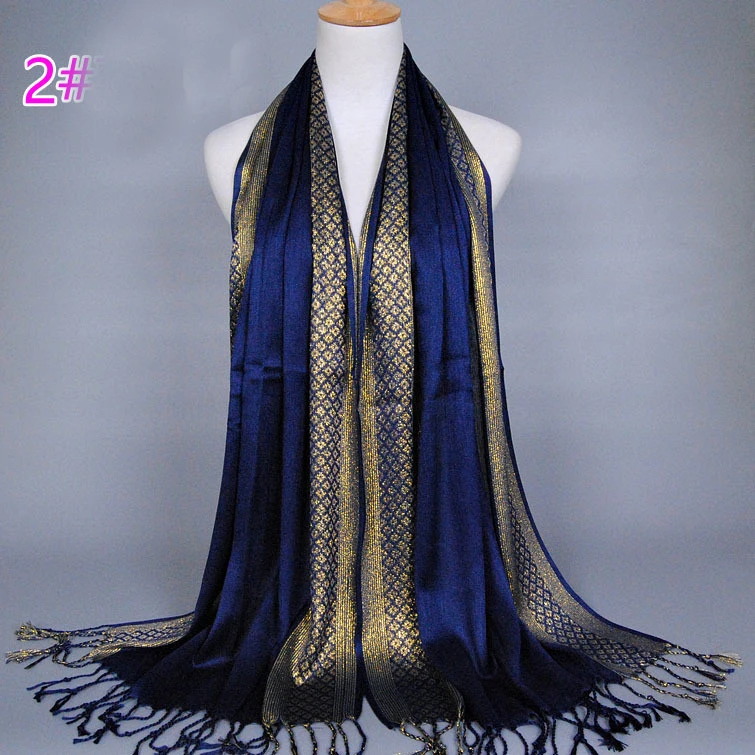 2024 Luxury Brand Women Gold Cotton Solid Color Muslim Head Scarf Shawls and Wraps Glitter Pashmina Bandana Female Foulard Hijab