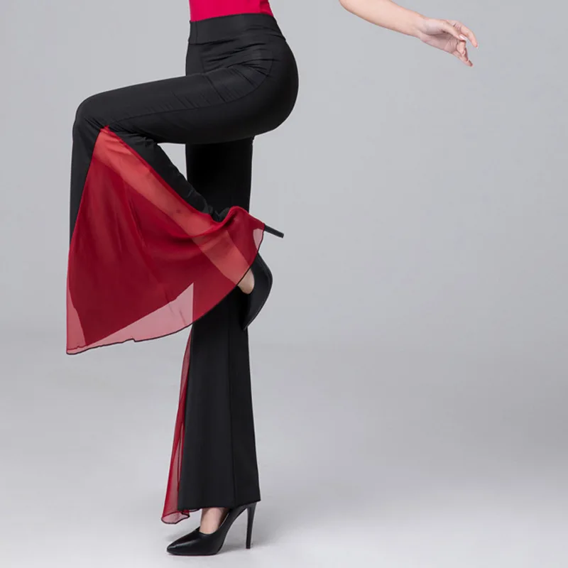 Women Elegant Wide Leg Trousers Elegant Flared Pants Latin Ballroom Belly Dance Pants Practice Pole Dance Performance Costume