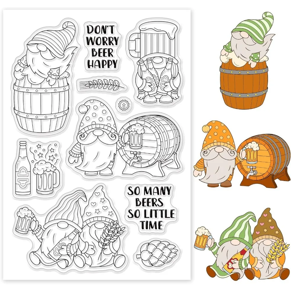 Sellos de silicona de cerveza gnomos, sellos transparentes, tarjetas, sellos de goma, sellos transparentes para tarjetas de papel, manualidades, diario, foto