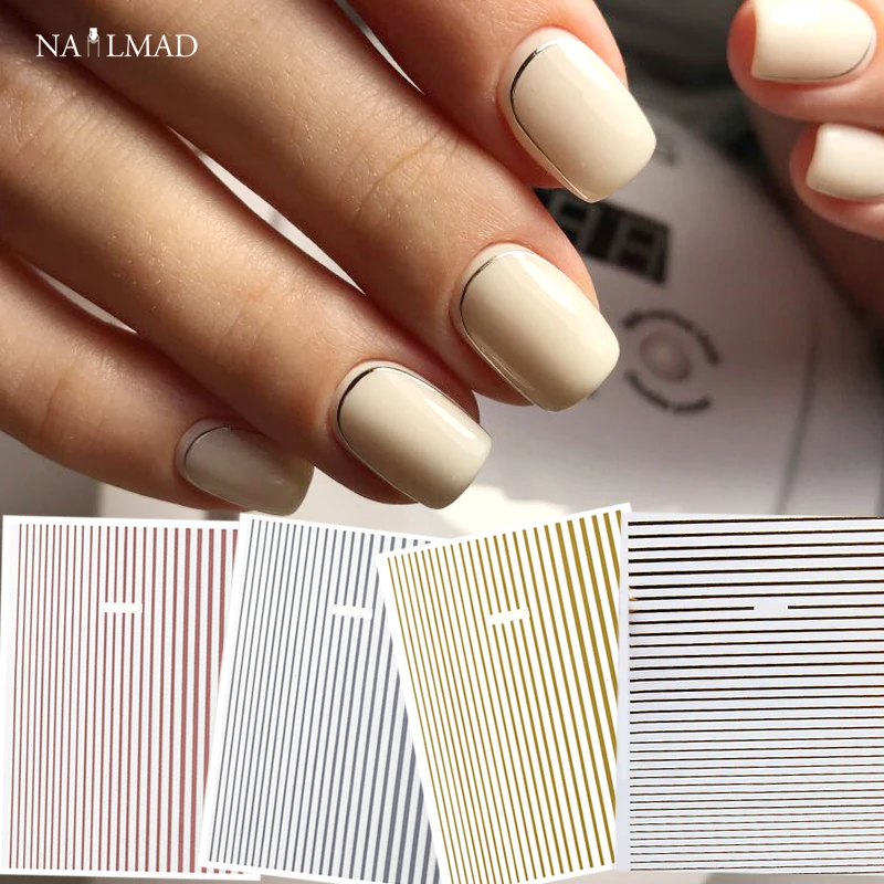 1 Sheet Gold 3D Nail Sticker Curve Stripe Narrow Lines Nails Stickers Adhesive Striping Tape Manicure Rose Gold Stickers Decals