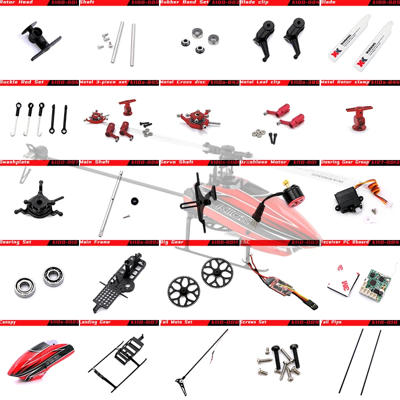 Wltoys XKS K110S K110 RC accesorios de helicóptero Servo hoja engranaje Motor Rotor cabeza cola dosel ESC tablero para piezas de mejora K110S