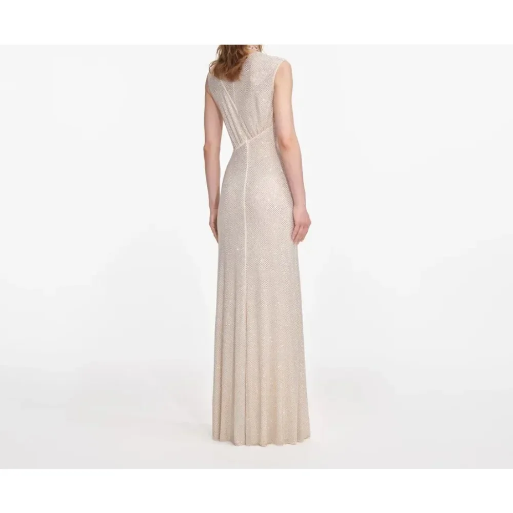 Mermaid Fishtail Maxi Dress 2025 Beige Sequin Sleeveless Cut Out