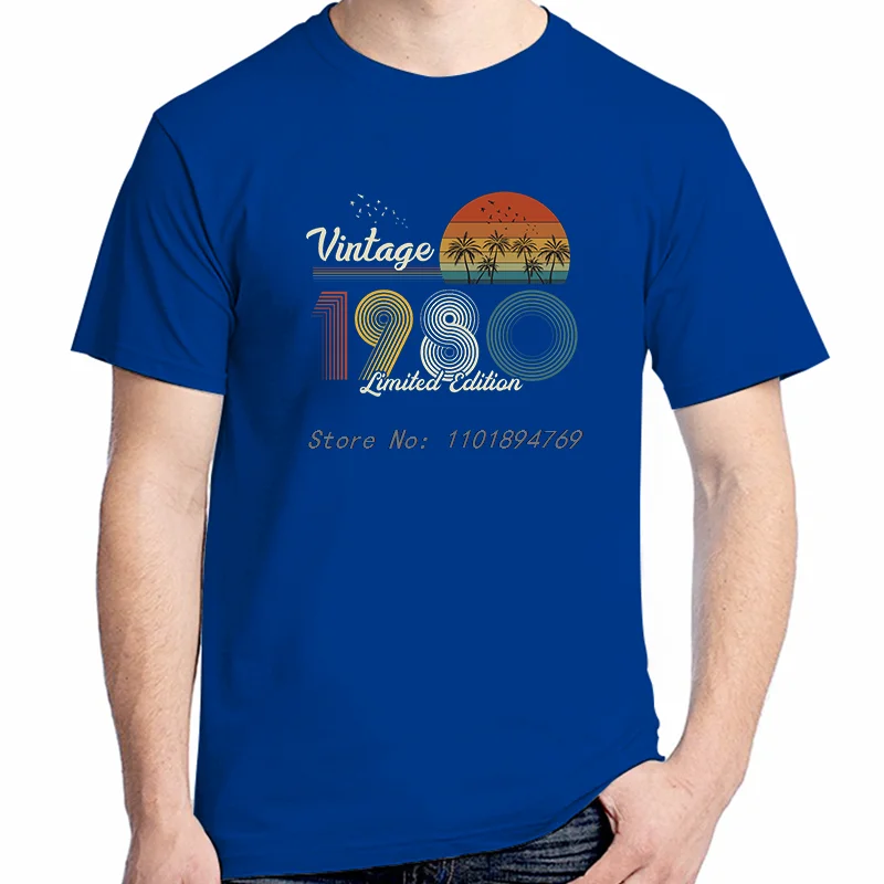الصيف القطن تي شيرتات قصيرة الاكمام 1980 ولد هدية عيد ميلاد تي شيرت خمر الشمس الفردية الجرافيك تي شيرت ملابس رجالي