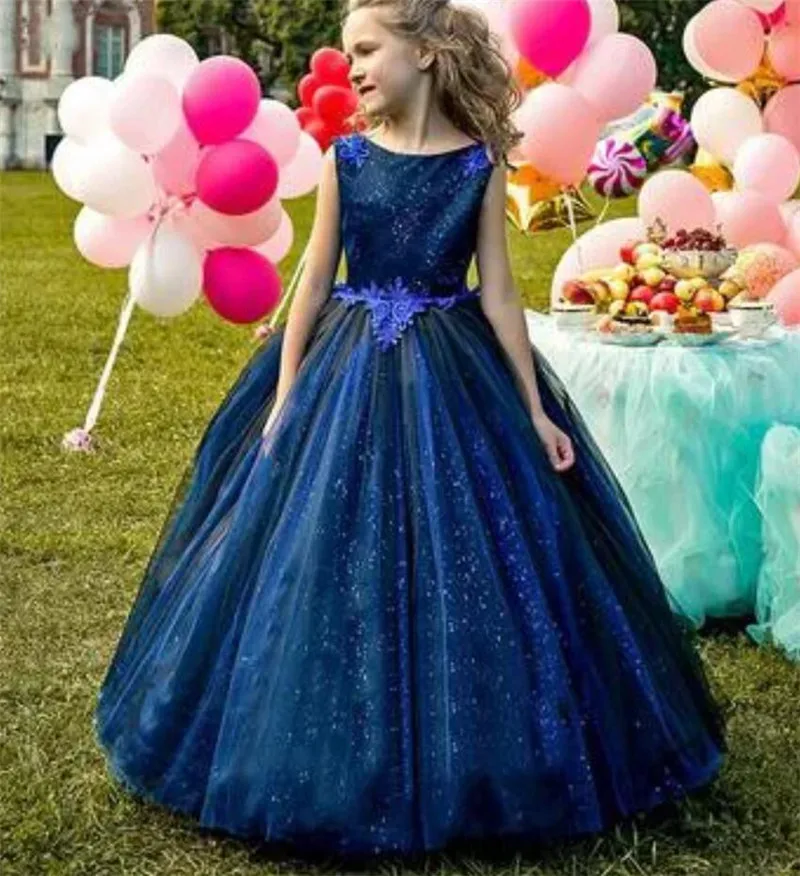 

Beautiful Blue Tulle Girls Pageant Dresses Children Birthday Holiday Party Gown Little Princess Pageant Dresses First Communion