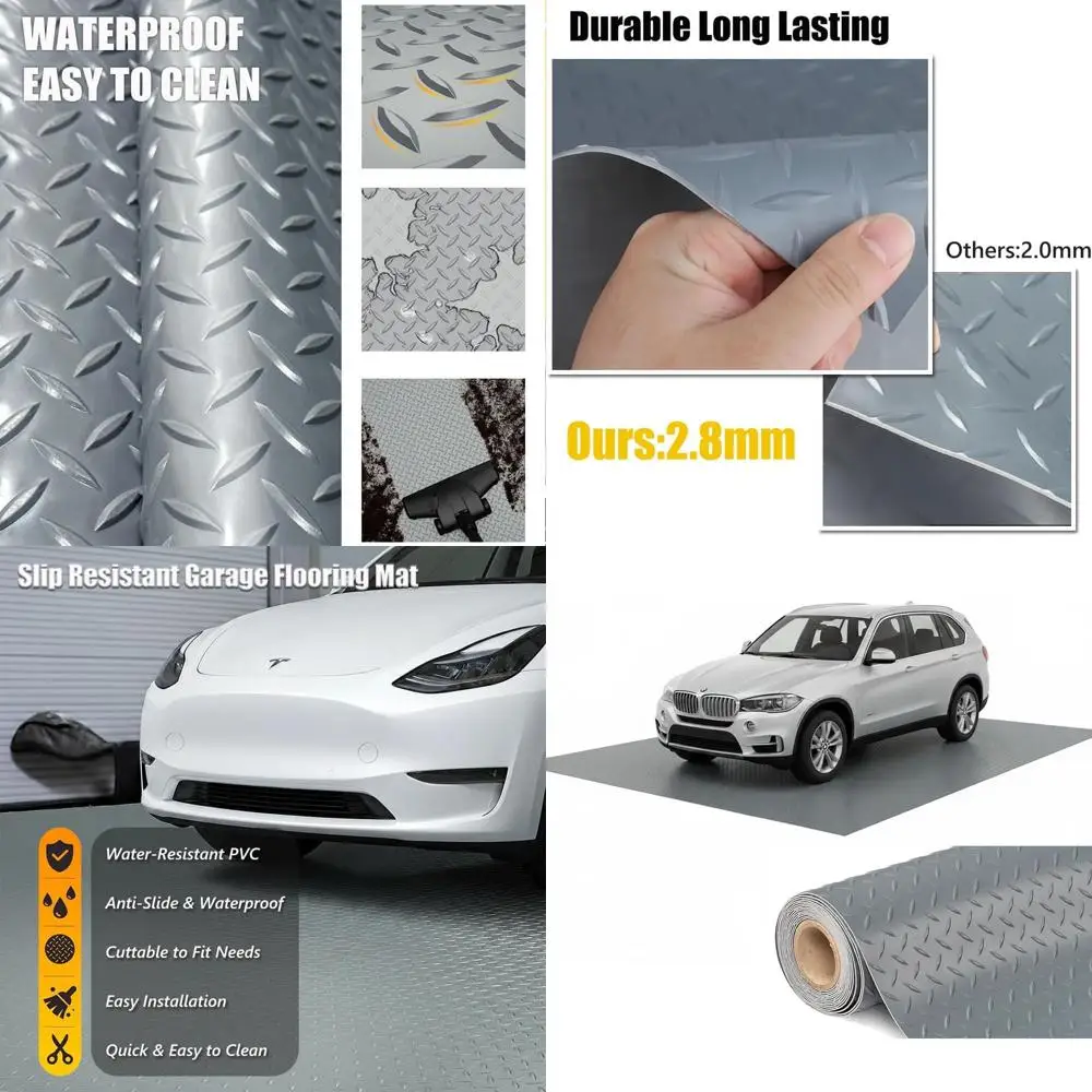 

Thickened PVC Garage Floor Mat, Heavy-Duty Waterproof Non-Slip Protector for Cars, Trailers, SUVs, Basements, and Gyms (Gray) -
