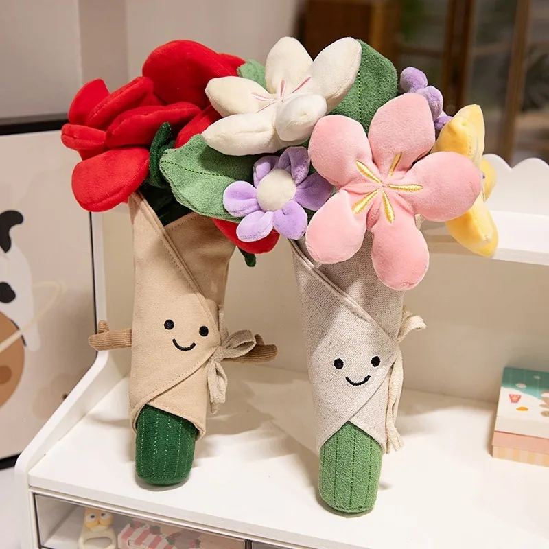 

Creative Rose Plush Toy Bouquet Handheld Flower Gift for Girls Comforting Companion Holiday Present