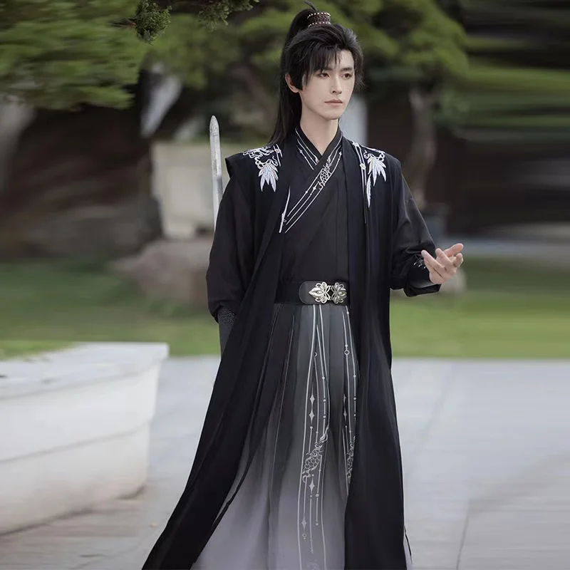 Autumn Winter Ancient Hanfu Dress Set Men Women Traditional Embroidery Costume Stylish Cool Dark BlackSwordsman Cosplay Clothing