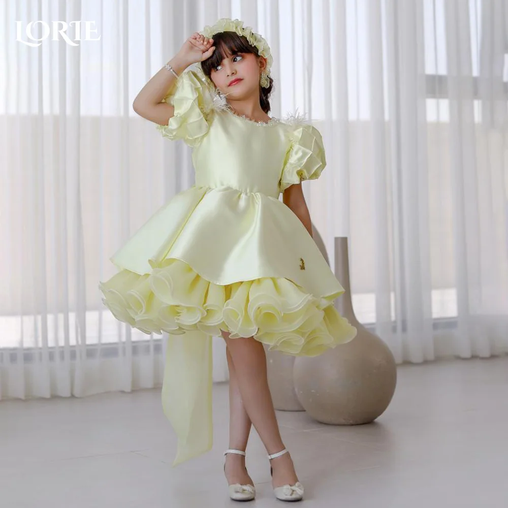 

LORIE Sweet Tulle Flower Girl Dress for Weddings Bow A-Line Midi Puff Sleeve with Flower Girl Dresses Customized Gril Party Gown